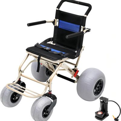 Foldable Beach Cart with All-Terrain Wheels and Foldable Footrests for Soft Sand and Travel Transport