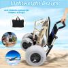 Foldable Beach Cart with All-Terrain Wheels and Foldable Footrests for Soft Sand and Travel Transport view 3
