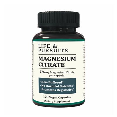 Life & Pursuits Pure Magnesium Citrate 775 mg 120 Vegan Capsules | 120 mg Elemental Magnesium per Capsule| High Absorption, Non-Buffered Supplement for Gut & Digestion Support | 3rd Party Lab Tested