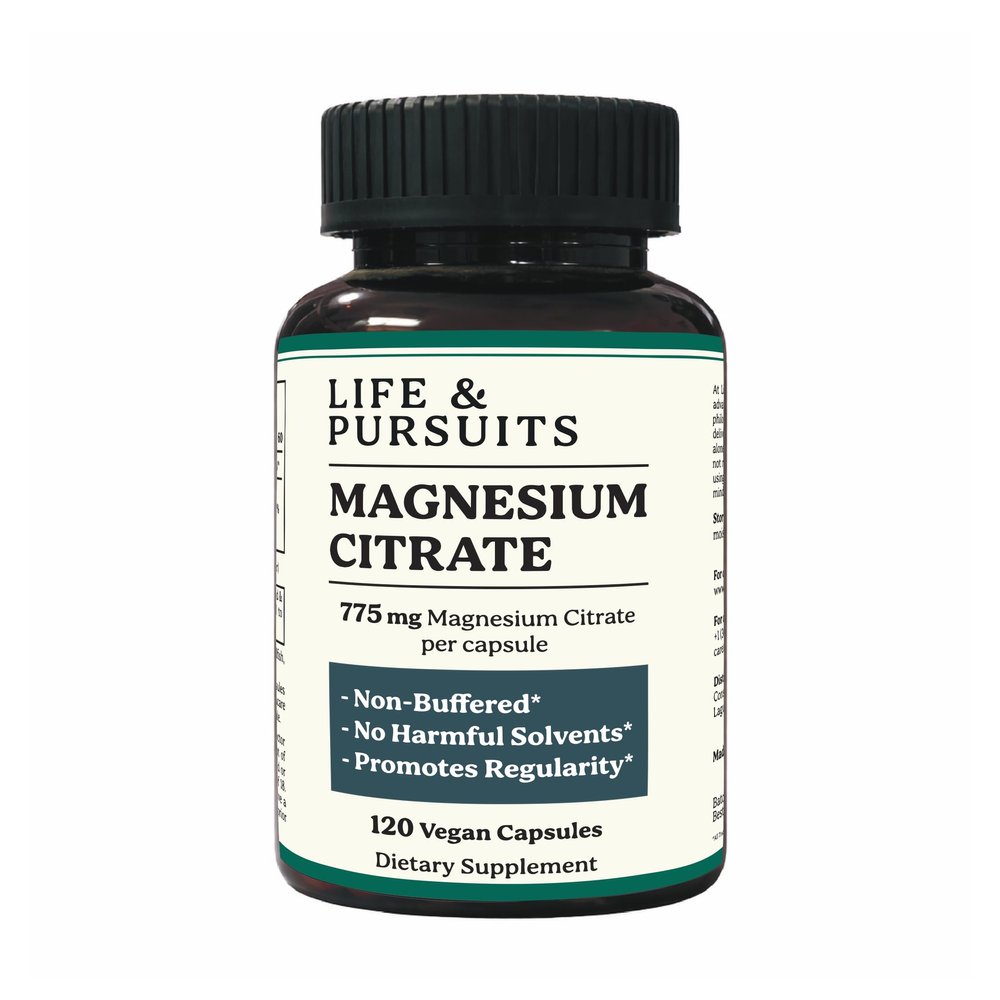 Life & Pursuits Pure Magnesium Citrate 775 mg 120 Vegan Capsules | 120 mg Elemental Magnesium per Capsule| High Absorption, Non-Buffered Supplement for Gut & Digestion Support | 3rd Party Lab Tested