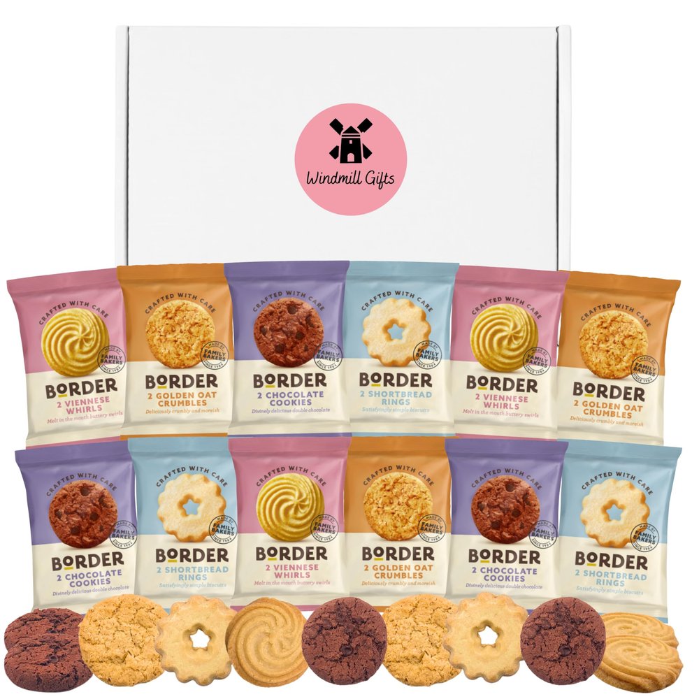 Border Biscuits Gift Set Bundle With x12 Individually Wrapped Biscuit Twin Packs (24 Biscuits) Biscuit Hamper Gift Box Assorted Variety for Birthday, Thank You or Tea Lovers
