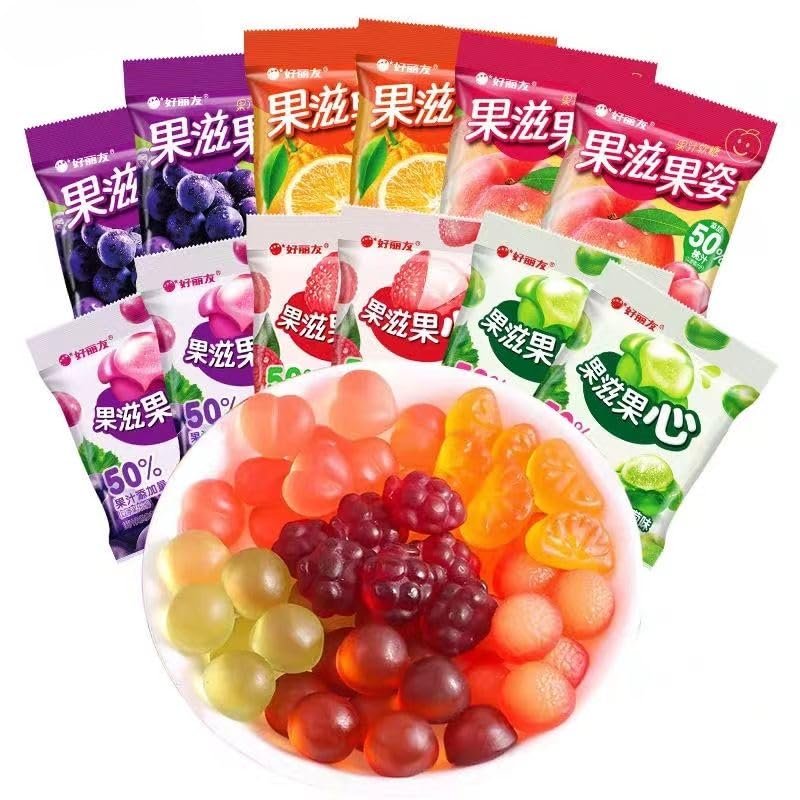 6 Flavors Peeling Fruit Juice Fudge,strawberry Juice Gummy Candy,White Peach Grape Litchi Sugar Soft Candy Toffee,Healthy Candy Snacks, Chinese Candy Gift (Peach flavor(cannot peeled),50g)
