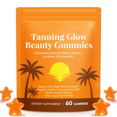 Tanning Gummies, Tanning Supplement with Beta-Carotene, Astaxanthin, Lycopene & Vitamins, Supports Skin Radiance & Hydration, Sugar Free & Gluten Free, 60 Count