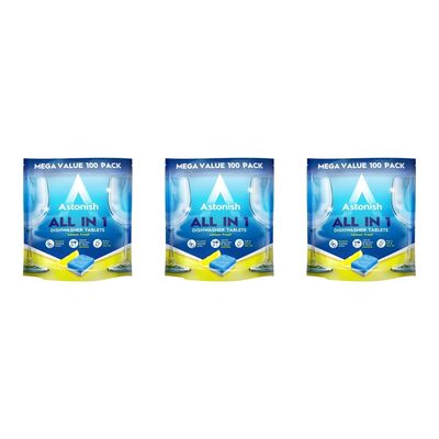 Astonish All in 1 Dishwasher Tablets, Lemon Scent, 100 Tablets, Pack of 3