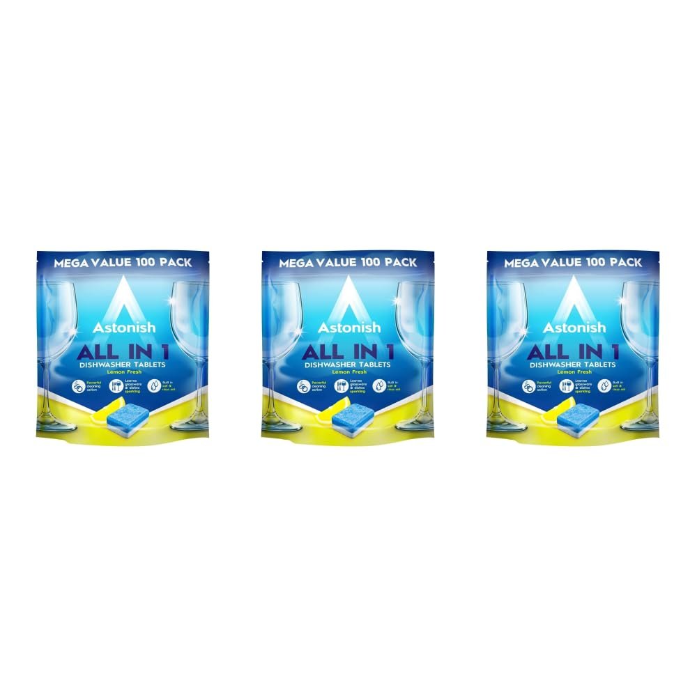 Astonish All in 1 Dishwasher Tablets, Lemon Scent, 100 Tablets, Pack of 3