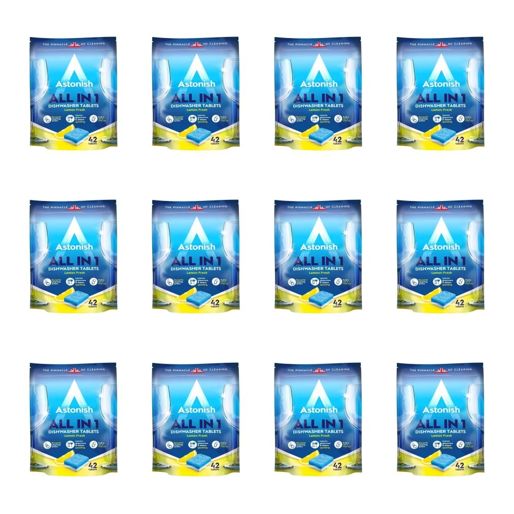 Astonish All in 1 Dishwasher Tablets, Lemon, 42 Tablets per Pack, Pack of 12