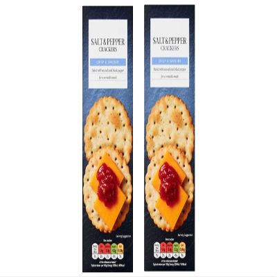 Salt & Pepper Crackers, Crisp & Savoury, Baked with Sea Salt and Black Pepper, 185g, Pack of 2,enjoyed on their own as a satisfying snack.