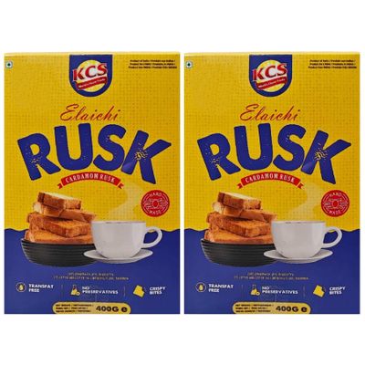 KCS Elaichi Rusk 400g x 2 | Cardamom Flavoured Rusk Biscuits | Crispy Tea Toast | Suitable for Tea Time Snacking & Dipping | 800g Total