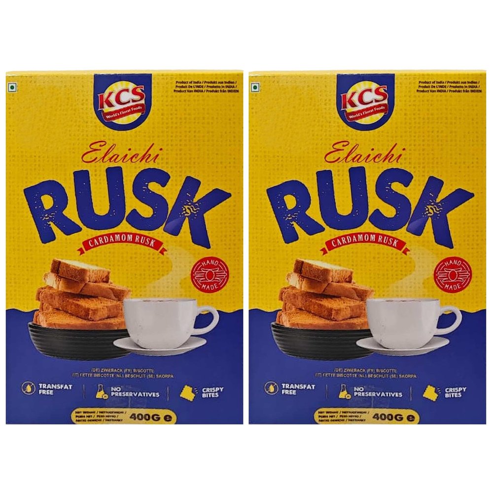 KCS Elaichi Rusk 400g x 2 | Cardamom Flavoured Rusk Biscuits | Crispy Tea Toast | Suitable for Tea Time Snacking & Dipping | 800g Total