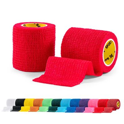 2 Rolls SPORTTAPE Football Sock Tape, 5cm x 4.5m, Red - Self-Adhesive Cohesive Bandage, Compression Wrap & Sports Stretch Tape for Ankles, Joints, Socks, Vet & Pet Wrap for Dogs, Horses