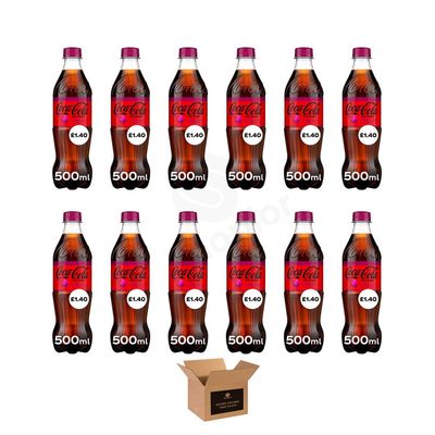 Coca Cola Soft Drinks Variety Pack Original Taste, Diet Coke & Zero Sugar Fizzy Drinks, Classic Refreshing Cola Cans & Bottles for Party Gathering | (500ml-Bottle 12 pack, Zero Sugar Cherry-1.40)