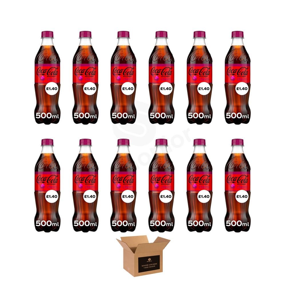Coca Cola Soft Drinks Variety Pack Original Taste, Diet Coke & Zero Sugar Fizzy Drinks, Classic Refreshing Cola Cans & Bottles for Party Gathering | (500ml-Bottle 12 pack, Zero Sugar Cherry-1.40)