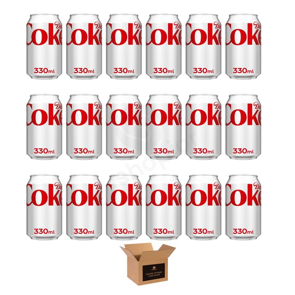 Coca Cola Soft Drinks Variety Pack Original Taste, Diet Coke & Zero Sugar Fizzy Drinks, Classic Refreshing Cola Cans & Bottles for Party Gathering | (330ml-Can 18 Pack, Diet)