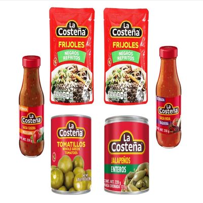 Mexican Lovers Kit - La Costea Mexican Pantry Bundle, Frijoles Negros Refritos, Tomatillos, Jalapeos Enteros, Salsa Roja, 6 Items