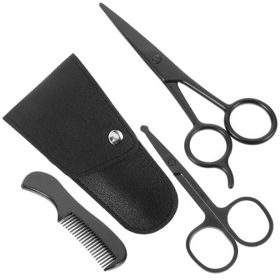 ibasenice 4 Pcs Stainless Steel Mustache Trimming Scissors Set Beard Shears Kit Silver Precise Trimming Clean Cut Grooming Kit for Men Barber Shops and Outdoor Travel