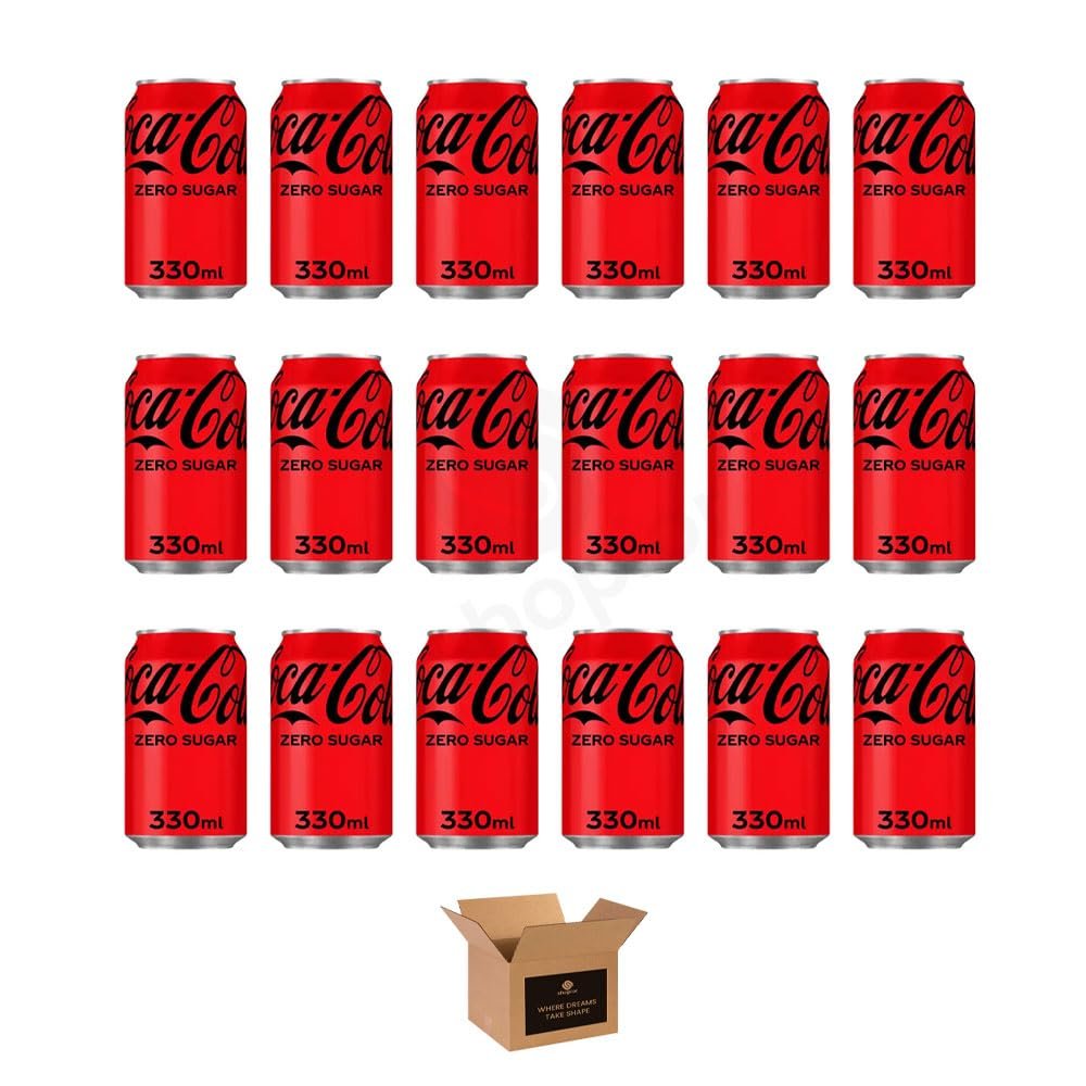 Coca Cola Soft Drinks Variety Pack Original Taste, Diet Coke & Zero Sugar Fizzy Drinks, Classic Refreshing Cola Cans & Bottles for Party Gathering | (330ml-Can 18 Pack, Zero Sugar)