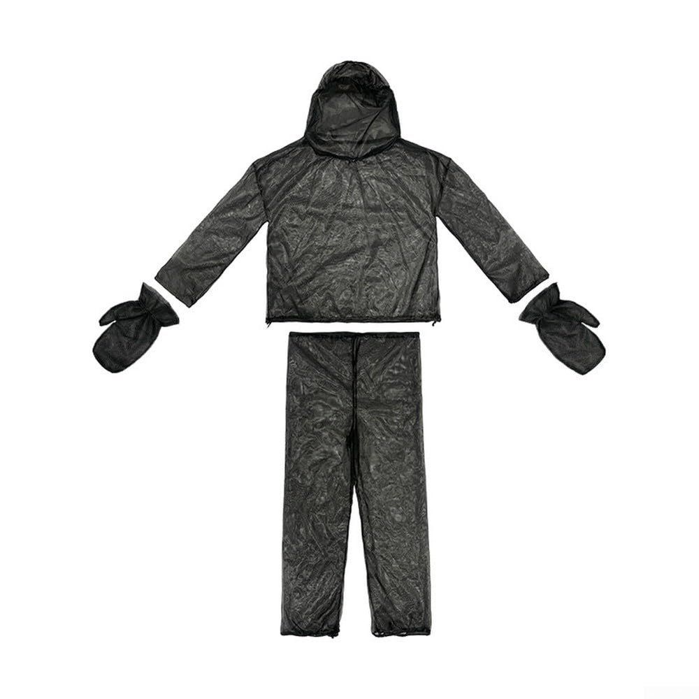 4 Pcs Pest Control Net Suit with Hooded Jacket Pants Gloves Full-Body Mesh Protection Lightweight Polyester Black Adjustable Cuffs for Adults Outdoor Camping Fishing Hunting Gardening(L)