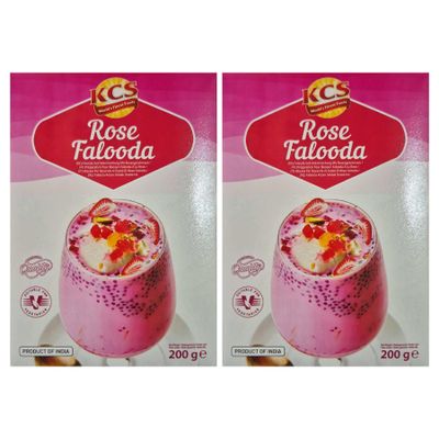 KCS Rose Falooda Mix 200g x 2 | Rose Flavoured Dessert | Instant Drink & Dessert Mix | Suitable for Milk-Based Falooda & Sweet Beverages | 400g Total