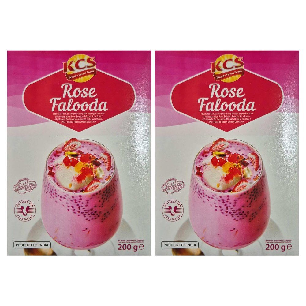 KCS Rose Falooda Mix 200g x 2 | Rose Flavoured Dessert | Instant Drink & Dessert Mix | Suitable for Milk-Based Falooda & Sweet Beverages | 400g Total