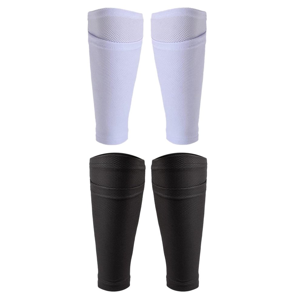 Kueohse 2Pairs Soccer Shin Guard Socks Breathable Soccer Shin Guard Sleeves Shin Pads Holder for Kicking Ball Running Cycling S