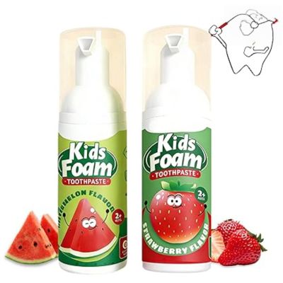 2Pcs Mousse Foam Toothpaste,Kids Fruit Flavour Toothpaste for Strong Teeth,Brightening Foam Toothp-Aste,Teeth Cleaning Mousse,for Electric Toothbrush Oral Care,Toddler-Friendly(Watermelon+Strawberry)