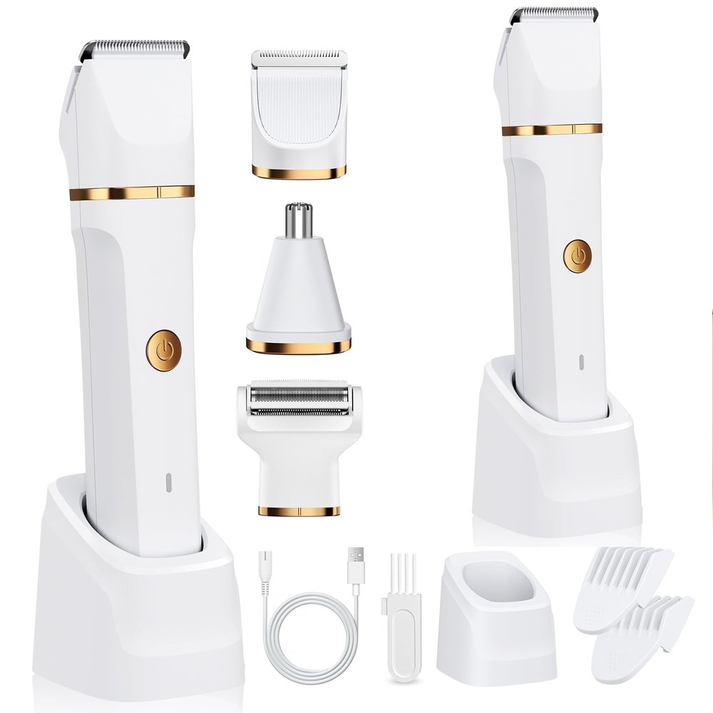 3-in-1 Women's Electric Shaver & Bikini Trimmer IPX7 Waterproof Rechargeable Body Groomer for Legs, Underarms, Nose & Pubic Hair Painless Wet & Dry Foil Shaver (Two)