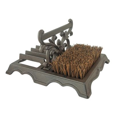 Woodside Cast Iron Boot Scraper & Brush Victorian Style Heavy Duty Outdoor Shoe Cleaner with Strong Bristles, Ornate Garden Door Boot Cleaner