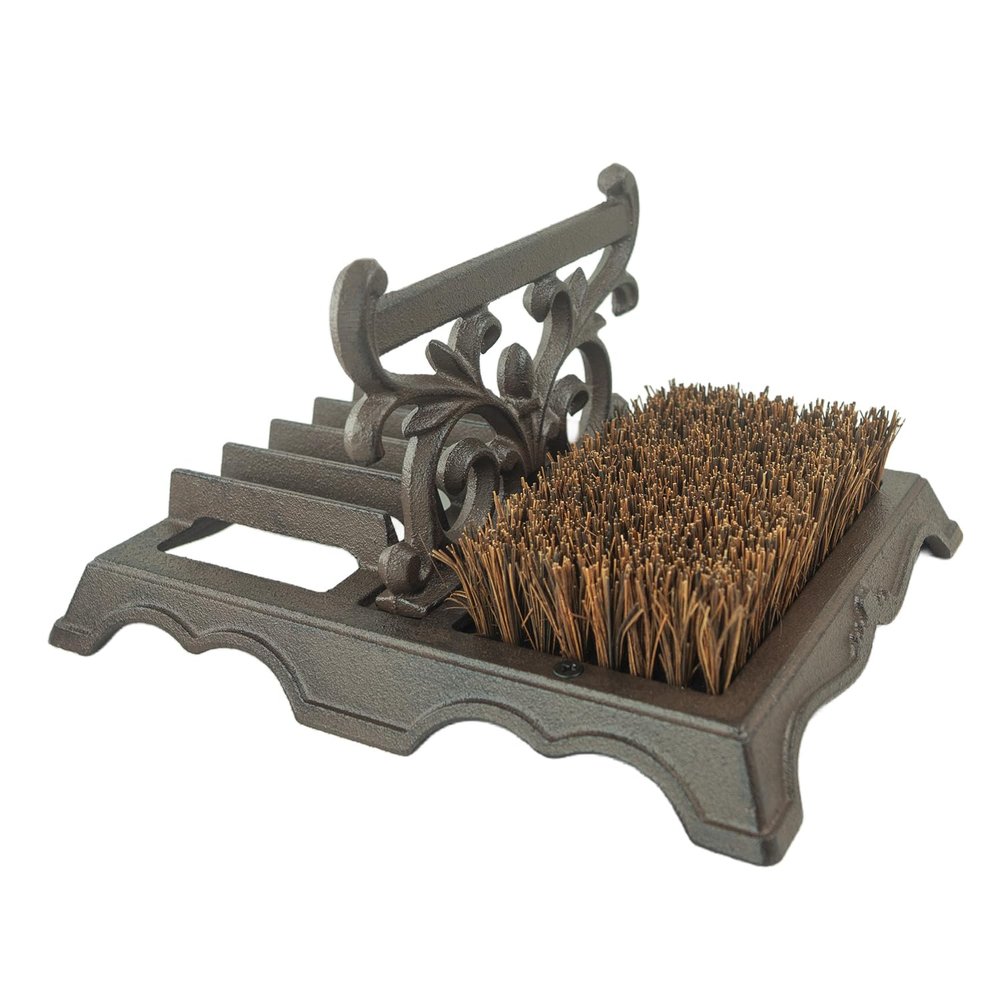 Woodside Cast Iron Boot Scraper & Brush Victorian Style Heavy Duty Outdoor Shoe Cleaner with Strong Bristles, Ornate Garden Door Boot Cleaner