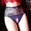 Women Underwear Sexy Floral Lace Mesh High Waisted Crotchless Knickers Transparent Comfortable Casual Breathable Lightweight Exotic Underwear Slutty Seductive Boudoir Outfit,Blue,XL view 3