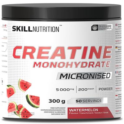 Skill Nutrition Micronized Creatine Monohydrate Watermelon | High Absorption Formula with Refreshing Flavor | Boosts Strength, Muscle Growth, and Recovery | Vegan Friendly, Halal | 300g
