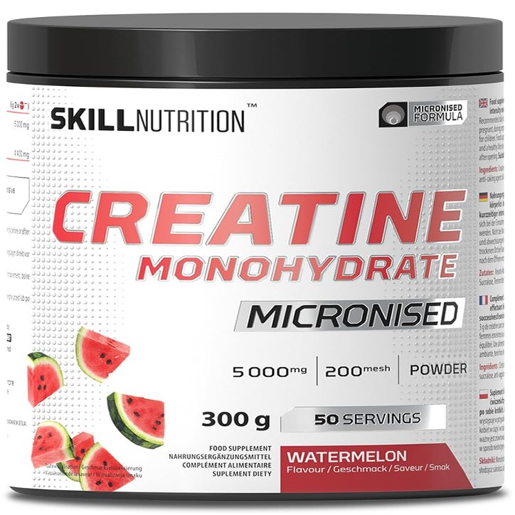 Skill Nutrition Micronized Creatine Monohydrate Watermelon | High Absorption Formula with Refreshing Flavor | Boosts Strength, Muscle Growth, and Recovery | Vegan Friendly, Halal | 300g