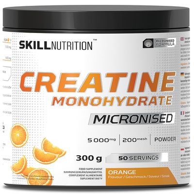 Skill Nutrition Micronized Creatine Monohydrate Orange | High Absorption Formula with Refreshing Flavor | Boosts Strength, Muscle Growth, and Recovery | Vegan Friendly, Halal | 300g