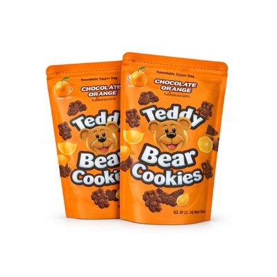 Teddy Bear Shaped Cookies Bundle Crunchy, Baked Biscuits, Sweet Kids & Family Snack, Resealable Packs, Pack of 2, 340g Each, with Thank You Card (Chocolate Orange)