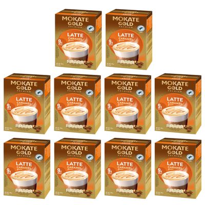 Mokate Gold Premium Caramel Latte Instant Coffee Sachets x9 (Pack of 10, Total 90 Sachets)