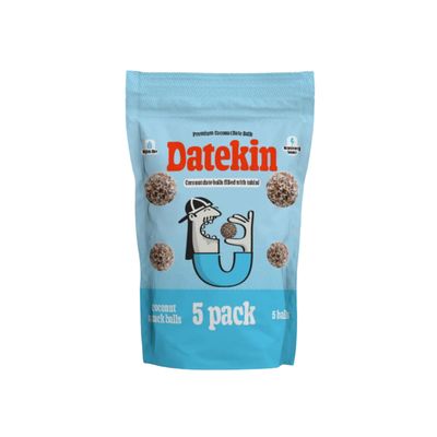 Datekin Coconut Covered Date Balls with Tahini Center 3-Ingredient Superfood Snack 60 Pack (12 x 5) Plant-Based, Gluten-Free, No Added Sugar Paleo & Tropical Energy Bites