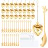 GWCYMYD 25PCS Wedding Favour Set, Heart-Shaped Tea Infuser & Mini Spoon with Chain, Thank You Card & Organza Bag, Stainless Steel Guest Gift for Bridal Shower Party(Gold) view 1