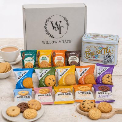 Tea and Biscuits Gift Set Hamper Biscuits Gift Set with English Tea Afternoon Tea Hamper Gift Box, Hamper Gifts for Women, Birthday & Thank You Food Gifts - Willow & Tate