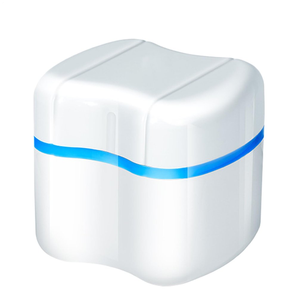 Denture Case, Denture Soaking Cup with Strainer Basket, Leak-Proof Retainer Cleaning Container, False Teeth Storage Box for Travel, Home Storage and Daily Use