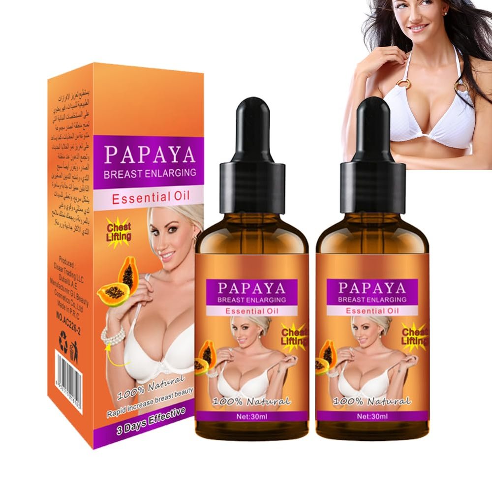 CHUOZI Breast Enhancement Essential Oil,2 Pcs 30ml Papaya Enlargement Cream for Firming,Plumping,Lifting and Nourishing,Women Bust, Organic Serum