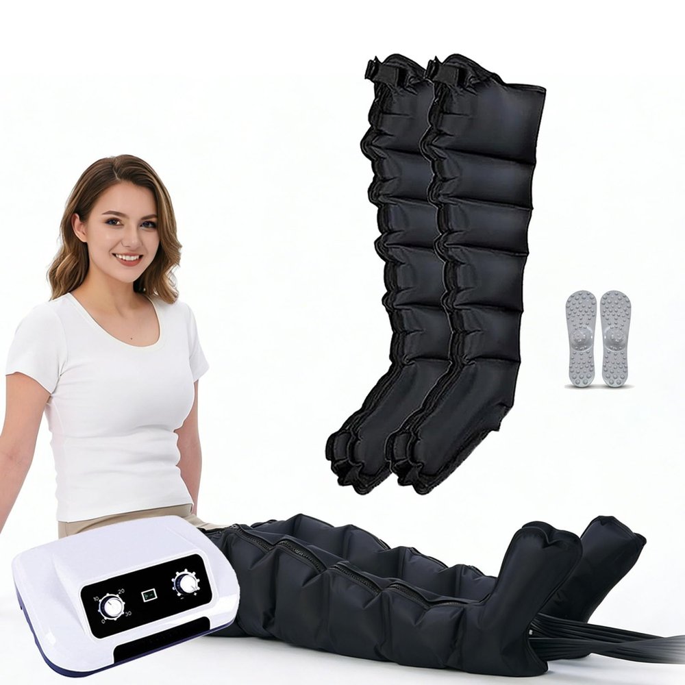 6 Cavity Electric Air Compression Massager Machine, Full Body Waist Arm Leg Relax Instrument, Pressotherapy and Lymphatic Drainage Suit, for Pain and Circulation (Black, XL 2 Legs)