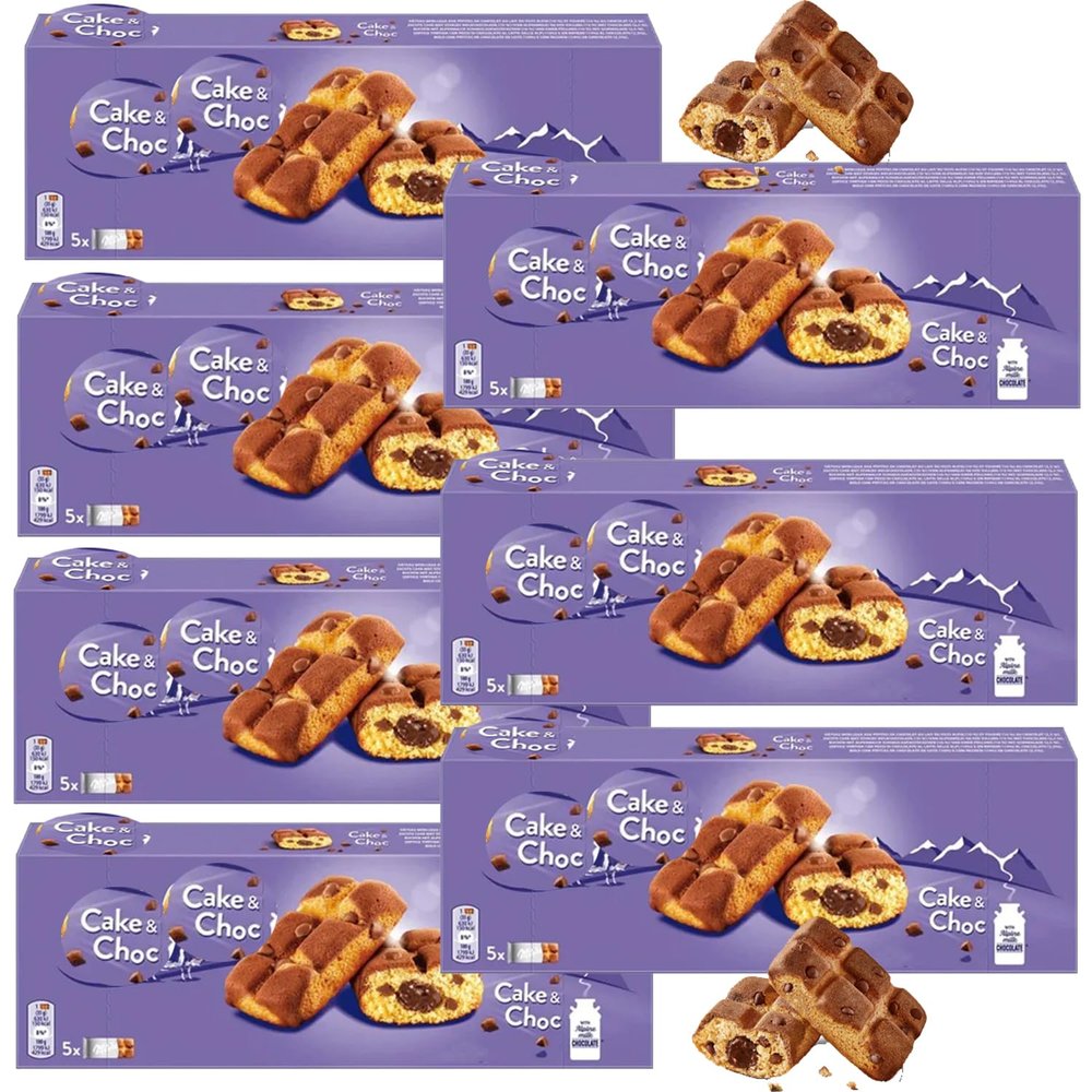 Milk Choc Chips Cake 5 Bars Pack 175g - Soft Sponge Cake & Filling With Chocolate - mlk (10 x Packs)
