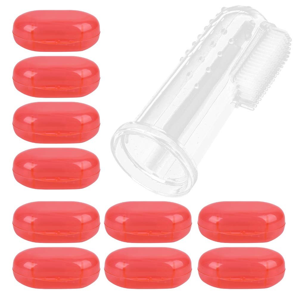 Cryfokt Baby Finger Teeth Brushes Gentle 10pcs Silicone Finger Toothbrushes for Newborn Infants, Safe Oral Hygiene for Babies, Transparent Cover (#3)