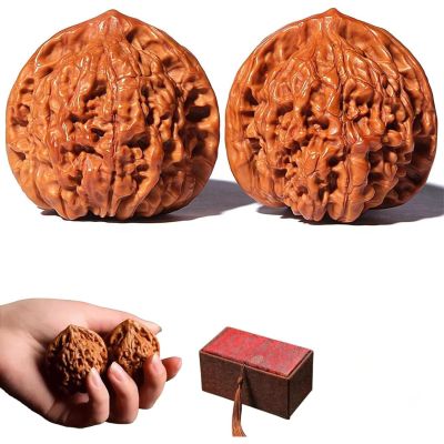 2026 New Wenwan Walnuts, Chinese Walnut Fidget Toys for Stress Relief Hand Massage, 2pcs Solid Wood Grip Balls, Portable Care Balls for Elderly Hand Exercise Training Meditation (With Box)