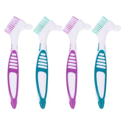 GALPADA 4pcs Denture Cleaning Brush with Large Handle and Double Sided Multi-Layered Bristles for Effective Teeth Cleaning and Denture Care Ergonomic Design Suitable for Gums