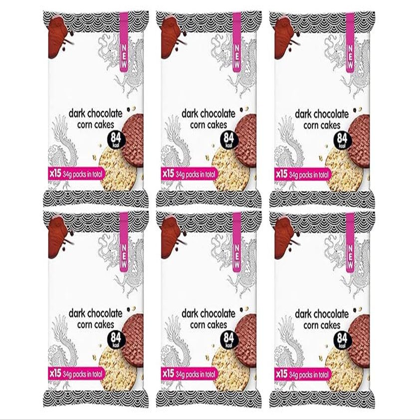 Dark Chocolate Corn Cakes, Gluten Free, 84 kcal, 34g per Pack, Pack of 6