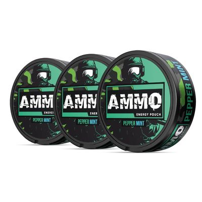 AMMO Energy Pouch Caffeine Pouch Zero Calorie Energy Boost Fast Acting Caffeine Pouches 20 Count Tropical Thunder 100mg 3 Pack (Pepper Mint-3 Pack)
