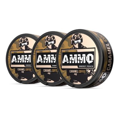 AMMO Energy Pouch Caffeine Pouch Zero Calorie Energy Boost Fast Acting Caffeine Pouches 20 Count Tropical Thunder 100mg 3 Pack (Caramel Coffe-3 Pack)