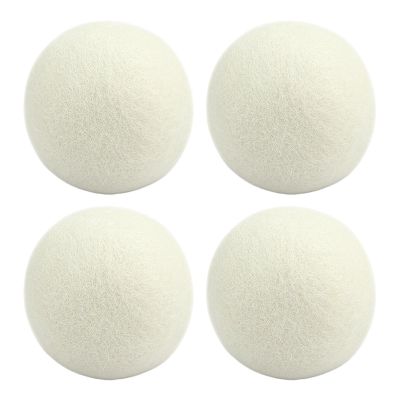 Fabric Softener Ball 4 Pcs Round Natural Wool Dryer Balls, Reusable Static Reduction, wrinkl Release, Pet Hair Removal, Quick Drying Laundry Helper | For Household Clothing Care Tumble Dryer Use