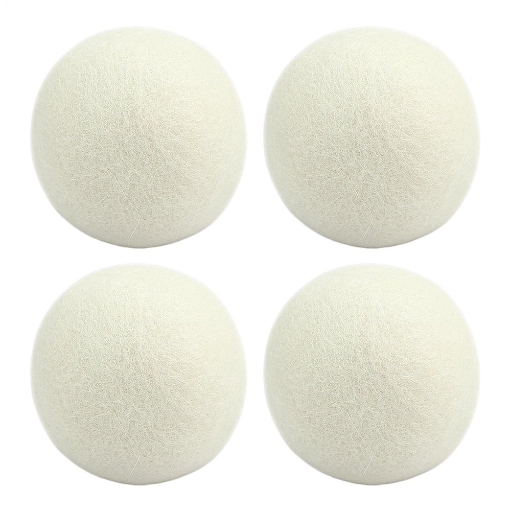 Fabric Softener Ball 4 Pcs Round Natural Wool Dryer Balls, Reusable Static Reduction, wrinkl Release, Pet Hair Removal, Quick Drying Laundry Helper | For Household Clothing Care Tumble Dryer Use