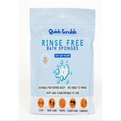 QuickScrubb Disposable Rinse-Free Bathing Sponges (100 Pack)